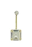 9ct Yellow Solid Gold Large Square shaped Swarovski Stone Austrian Crystal Belly Bar