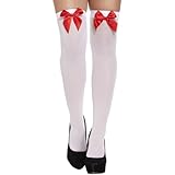HD Novelty Opaque 80 Denier Microfibre Hold-Ups Stockings - Premium Quality Legwear for Women - Perfect for Everyday Wear and Special Occasions (Red Bow)