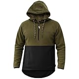 Game Technical Apparel Men's Alpine Fleece Hunting Stalking Smock – 300gsm Silent Durable Outdoor Pullover Hoodie with 1/4 Zip, Drop-Hem & Hood (UK, Alpha, L, Regular, Regular, Green/Black)