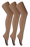 Sock Snob - Womens Vintage Seamed Tights | 3 Pair Multipack | 40 Denier Knee High Ultra Sheen Tights with Line Up the Back (18-24, Nude/Black)