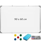 Magnetic White Board Dry Wipe 90 x 60 cm Aluminium Frame Whiteboard for Walls in Home Office and School