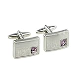 Personalised Engraved Light Brushed Rhodium Plated Indent Crystal Light Amethyst Birthstone June Cufflinks with Initials