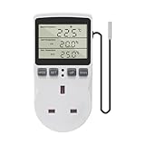 KETOTEK Digital Thermostat Plug Socket Temperature Controller 220V with Sensor Probe, Thermostatic Plug Heating Cooling for Greenhouse Freezer Refrigerator Fermentation
