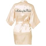 Shining She Mother of the Bride Robes, Women Satin Kimono Robe Bridal Morning Robes V-Neck Pyjamas for Bridal Wedding Party, Champagne