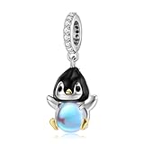 ZUOHUI Women's 925 Sterling Silver Cute Penguin Inlaid with Synthetic Moonstone Pendant Charms for Pandora Bracelet DIY Jewellery Making