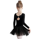Fiohiros Girls Ballet Dress Long Sleeve, Ballet Leotard for Girls Ballets Outfit, Girl Dance Costume for Gymnastics (UK, Age, 6 Years, 7 Years, Regular, Black)