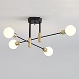ktjes Nordic Sputnik Chandelier Ceiling Light, Vintage 4 Lights Black Gold Semi-Flush Mount Ceiling Lamp E27 Decorative Modern Ceiling Lighting for Living Room Bedroom Dining Room and Kitchen