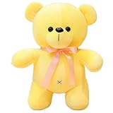 KUKUShining Teddy Bear Plush, Soft Cuddly Stuffed Animals Doll With Ribbon Plushie Toys For Kids Girlfriend Birthday Gifts(Yellow,30cm/11.8in)