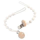 Dummy Clip, 2 Pack Silicone Dummy Clips with Wooden Design Pacifier Holder Clip, Soft Flexible Pacifier Clips for Boys and Girls (White)