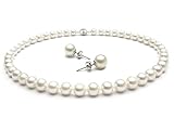 TreasureBay Stunning 8-9mm AA Grade Freshwater Pearl Necklace Choice of Length and pair of 8mm Pearl Stud earrings (18")