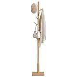 VASAGLE Coat Rack, Solid Wood Coat Stand, Free Standing Hall Coat Tree with 8 Hooks for Coats, Hats, Bags, Purses, for Entryway, Hallway, Rubberwood Hooks and Pole, Natural Beige RCR010N01