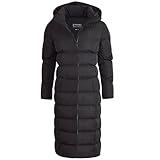 Spindle Womens Maxi Long Hooded Puffer Quilted Parka Coat Extra Long | Ladies Full Length Winter Jacket with Hood Black XL