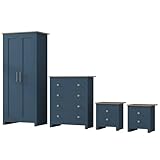 Nera 4 Piece Bedroom Furniture Set Wardrobe, 4 Drawer Chest and Bedside Cabinet Bedroom Storage (Navy on Oak)