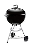 Weber Bar-B-Kettle Charcoal Barbecue/Porcelain-Enamelled Lid & Bowl, 57 cm Cooking Surface, Ash Collection Tray, Tripod Stand and Wheels, Black/Silver