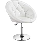 Yaheetech Swivel Armchair, PU Leather Vanity Chair Dressing Table Chair, Accent Chair for Living Room Bedroom Salon Make up Room, Height Adjustable, White