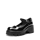 DREAM PAIRS Women's Chunky Platform Mary Janes Shoes Buckle Strap Round Toe Flats Shallow Mouth Japanese Sweet Lolita Princess Shoes,Size 5,Black-Pat,SDPU2346W-E