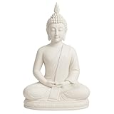 20cm White Resin Buddha Statue – Meditating Buddha Figurine for Home Décor, Garden Ornament, Zen Meditation, Tranquillity & Serenity Sculpture JR1364
