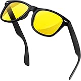 KANASTAL Headlight Night Driving Glasses Mens Astigmatism Anti Glare Driving Glasses Womens Yellow Tinted Polarised Sunglasses - Black Frame Yellow Lens