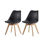 mcc direct Set of 2 Dining Chairs Wooden Legs Soft Cushion Pad Stylish DELUXE Retro Lounge Dining Office (Black) - EVA