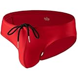 Summer Code Mens Solid Swim Briefs Drawstring Bikini Sport Swimsuit Red, Red, L