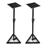 TANGZON Studio Speaker Stands (Pair), 6-Position Height Adjustable Monitor Stands with Non-skid Padding Stickers, Safety Pin & Wire Clamp, Heavy Duty Metal Tripod Floor Speaker Stand
