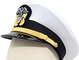 Military Surplus Repro US Navy 1940's Officers Peak Cap- White (58cm), One Size
