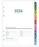 2026 Diary Week View A5 Refill, 1 Week on 2 Pages, with Monthly View, UK Holiday, Colorful Tabs, Jan to Dec, 6 Hole Weekly Planner Inserts