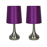 Monal Navilux Chrome Teardrop Touch Table Lamp with Purple Faux Silk Shade | 4-Stage Dimmable |Silver Burshed | Stylish Lighting for Bedroom, Living Room, or Office (Pair Lamps)