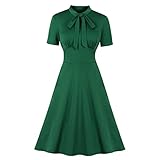 Wellwits Women's Keyhole Tie 1940s Vintage Cocktail Dress Christmas Green XL
