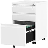 YITAHOME 3-Drawers Lockable File Cabinet for Letter/legal/A4 Size, Home Office Mobile Filing Cabinet with Wheel, Anti-tipping Under Desk File Storage Cabinets, Fully Assembled, White, 46 x 39 x 62cm