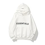 Unisex Fleece Hoodie, 3D Letters Pasted Design, Double-Line Streetwear Pullover(White,M)