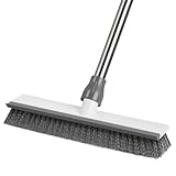 Mitclear Floor Scrubbing Brush with Squeegee/Long Handle(50IN), Hard Tile Scrubber Indoor Magic Broom with Stiff Bristle, Deck Scrub Cleaning Tool for Patio Pool Carpet Wet Room Wooden Floors Kitchen