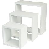 YORKSHIRE HOMEWARE Set Of 3 Retro Design Cali Wall Floating Cube Box | Wall Mounted Display Shelving Unit for Bedroom, Living Room | Large, Medium, Small Wooden Shelf | Floating Shelves (White)