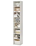 VEVOR 8 Tiers Narrow Bookshelf, 71 in Wooden Tall Open Bookcase with Height-Adjustable Shelf, Freestanding Display Storage Floor Bookcase Bookshelf for Library, Bedroom, Living Room, Office, White