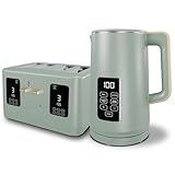 Sage Green 1600W 4 Slice Toaster, 1.7L 3000W Digital Kettle | Toaster with Detachable Crumb Tray, Digital Control Panel with Countdown Timer, BPA-Free Auto Shut-off Electric Temperature Control Kettle