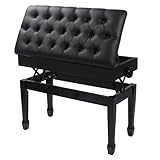 REDCAMP Adjustable Duet Piano Bench with Storage Deluxe, Wooden Duet Piano Stool with PU Leather Cushion,Seat Keyboard Seat Dressing Table Stool for Kids Adults,Black