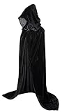VGLOOK Full Length Hooded Cloak Unisex Adult Velvet Cape Cosplay Costumes 59" Black
