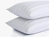 Luxury Housewife Pillowcases White Satin Stripe 2 Pack of Standard Zipped Pillow cases 50x75 cm Bed Pillow Covers, Non Iron Soft & Breathable (White, Pair (50 x 75) Stripe zip pillowcase)