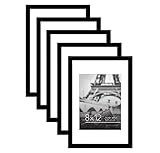 Americanflat 12x8 Photo Frame with Polished Plexi Cover - Set of 5 - Fit 8x6 Photo with Mount or 8x12 Picture without Mount - Gallery Wall Frame Set for Wall Display - Black