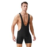 LORSPORTCH Men's wrestling singlets, Powerlifting Singlet, Standard Singlet for Men, Active Sleeveless Bodysuit Wrestling Uniform Leotard Jumpsuits Black M