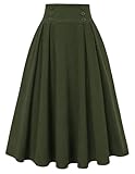 Belle Poque Corduroy Skirt for Women UK High Waist Midi Skirt Vintage A-Line Pleated Skirts with Pockets Green XL