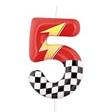 mciskin Red Racing 5 Birthday Candles,5th Birthday Decorations for Boy Girl,Red Number 5 Candle for Cake, Hot Cartoon Anime Cars Cake Toppers for Racing Cars Themed Party Decorations Supplies