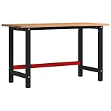 Gecheer Oak Wood Workbench Table DIY Repair Tool Station Solid Metal Frame Large Working Area - 140x60x81.5cm Model3309676