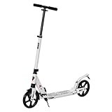 HOMCOM Folding Kick Scooter, Adjustable Ride On Scooter with 200mm Big Wheels and Double Shock Absorption, Urban Scooter for 14+ Teens Adult, White