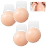 Silicone Sticky Bra Pasties - 2Pairs Pasties Nipple Covers with Lift, Invisible Strapless Self Adhesive Bras Sticky Boobtapes Push Up Reusable Stick on Bra for Women Backless Dress Beige