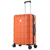 ATX Luggage Medium Suitcase on 4 Dual Spinner Wheels Super Lightweight ABS Hard Shell Hold Check in with Built-in TSA Lock (Orange, 65Liter)