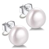 Silorva Pearl Studs - 8mm Freshwater Pearl Earrings for Women - Sterling Silver Sleeper Ear Studs