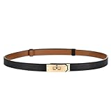 FENLDY Adjustable Thin Belts For Womens Skinny Belts For Dresses Womens Solid Color Alloy Turn Lock Belts For Jeans, Black Belt Gold Buckle, One size
