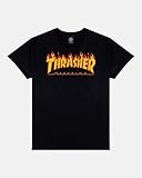 Thrasher Flame Men's T-Shirt, Black (Black/Flames), S