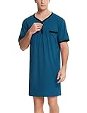 Enjoyoself Men's Cotton Pyjama Tops Soft Breathable Nightgown Knee Length Night Shirts Short Sleeve Nightwear Lounge Wear
